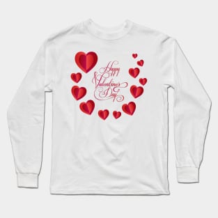 Happy Valentines Day Calligraphy Text. Romance background with red  heart shapes, love symbol. Beautiful Gifts. Cute. Valentine. Care Long Sleeve T-Shirt